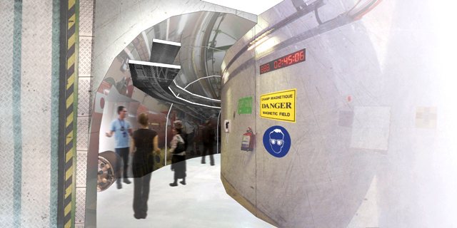 Artist's impression of the LHC tunnel section of the exhibition. C. 2013 Science Museum,Nissen Richards Studio