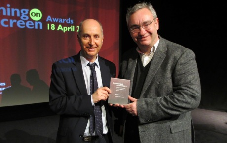 The IOP's Phil Diamond and director Kevin Hull show-off the Learning on Screen Award