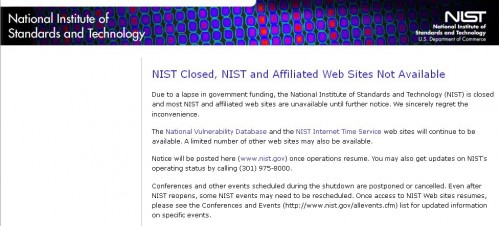 The National Institute of Standards and Technology website is on furlough this week