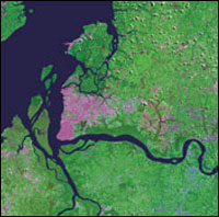 An image of Belém taken with the Brazilian-Chinese CBERS-2 satellite.