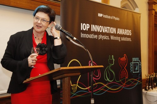 Photo of Baroness Neville-Rolfe celebrates the winners of the 2014 Institute of Physics innovation awards at the Palace of Westminster 27 November 2014