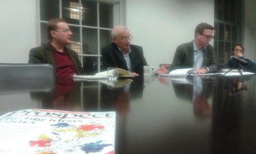 Frank Close (centre) speaking at Prospect magazine HQ on 12 March 2015
