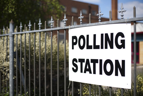 Photograph showing the directions to a UK polling station