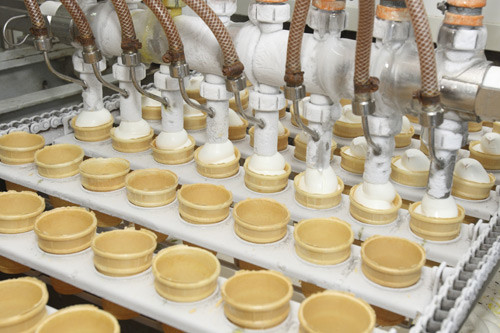 Preparation of ice-cream in a factory