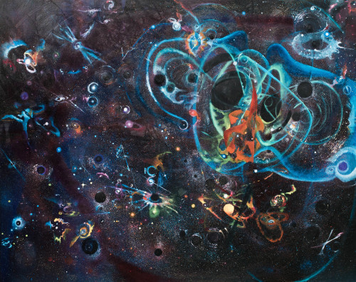 Painting by Penelope Cowley depicting gravitational waves is being unveiled at Cardiff University's school of physics and astronomy on 25 November 2016