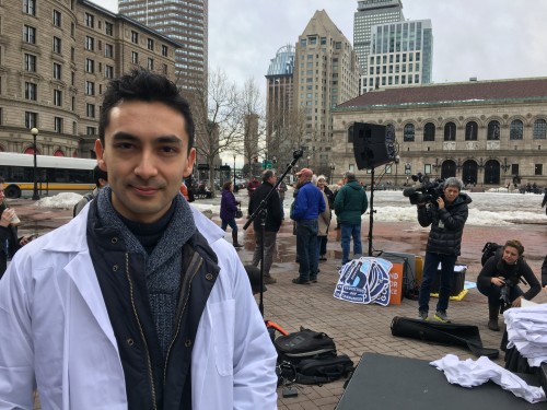 Geoffrey Supran at the Stand up for Science rally in Boston, 19 February 2017