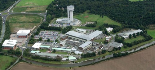 Daresbury Laboratory: SuperSTEM is the small, white building just right of centre and surrounded by trees (Courtesy: STFC)