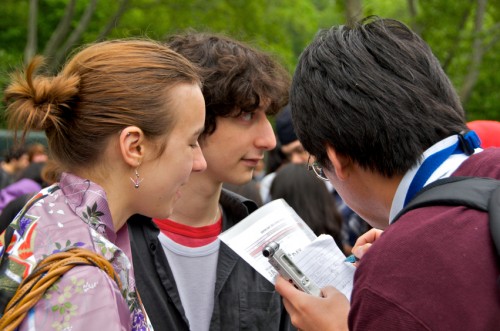 Student interviewing fellow students