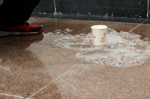 Cup of liquid nitrogen on the floor