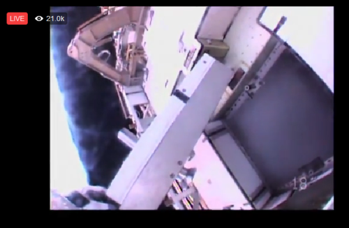 Working in space: A still image from the NASA spacewalk video (Courtesy: NASA)