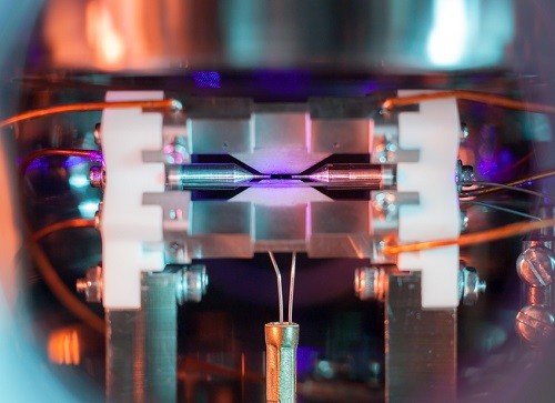 Image of a strontium atom in an ion trap